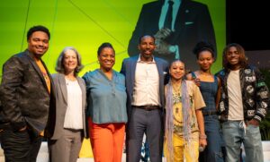 Oglethorpe President Kathryn McClymond with the summit organizers and Atlanta Mayor Andre Dickens, who spoke on the final day of Usher's New Look Foundation summit