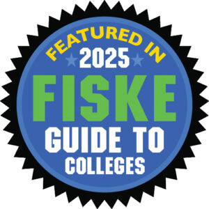 Badge that says "Featured in 2025 Fiske Guide to Colleges"