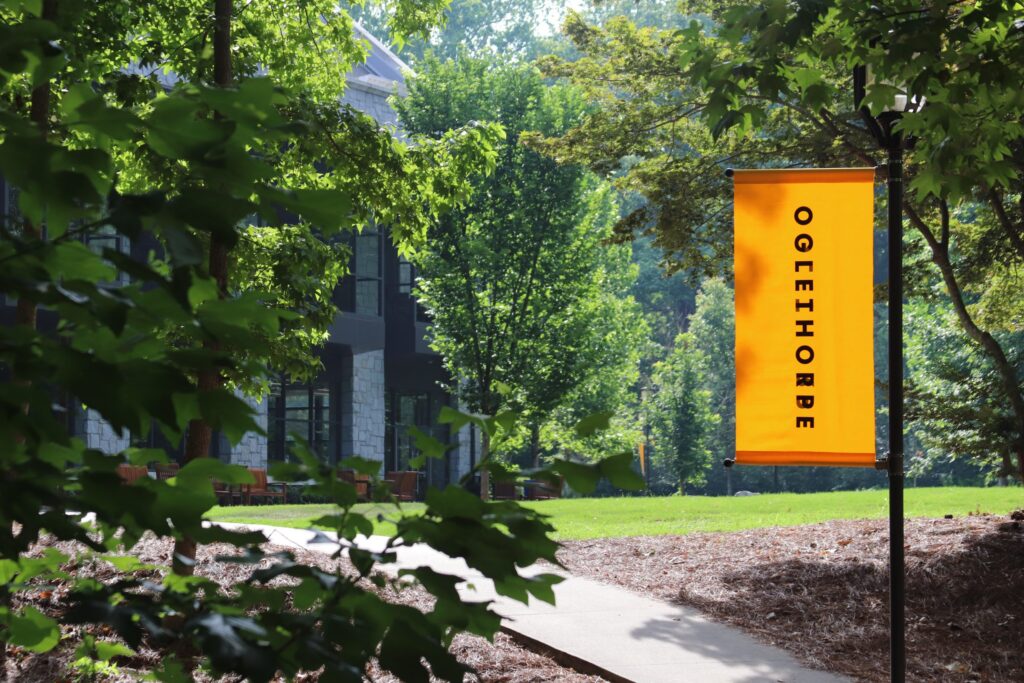 Oglethorpe banner by the campus center.