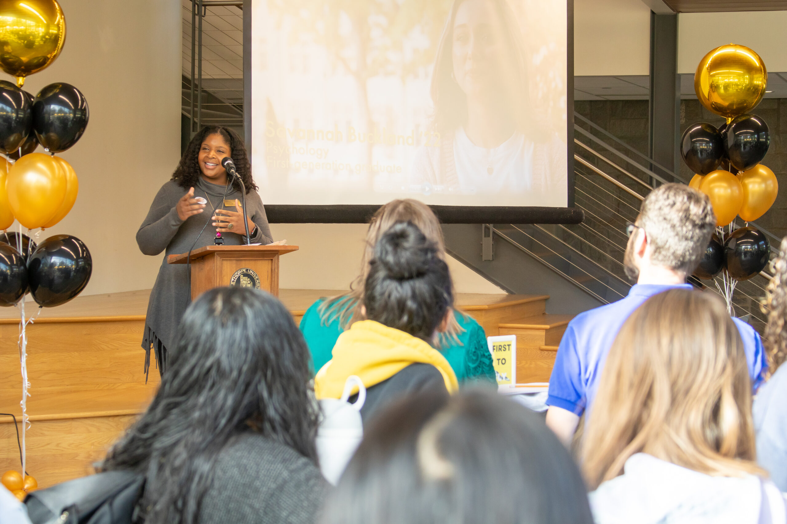 Dr. Laura Renee Chandler speaks at the First Generation College Celebration