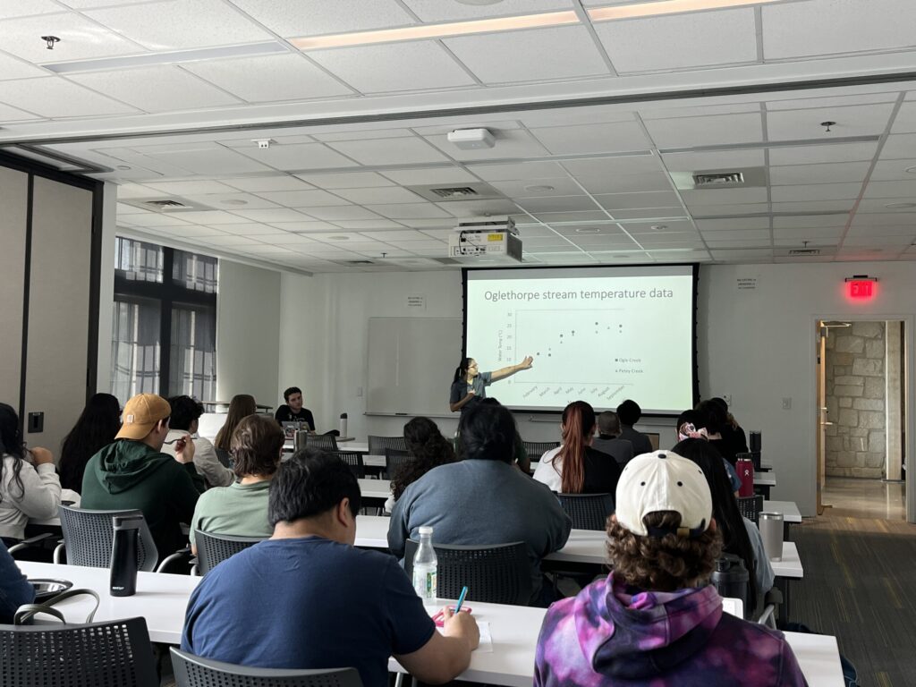 Mackenzie Roberson sharing a chart that includes the temperature data for two Oglethorpe streams.