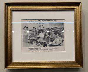 Piece in photo gallery with the heading "The Science and Mathematics Club" featuring Black students at Lynwood Park High School in 1961. Description in image says "President Shirley Price, Vice President Oscar Perry, Sponsors Mrs. R.F. Cameron and Miss R.L. Beatles, Secretary Nancy Scott, and Treasurer Henry Wallace."