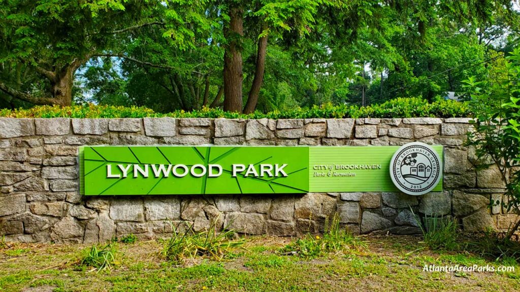 Sign that reads "Lynwood Park. City of Brookhaven Parks and Recreation," with the City of Brookhaven, Georgia logo