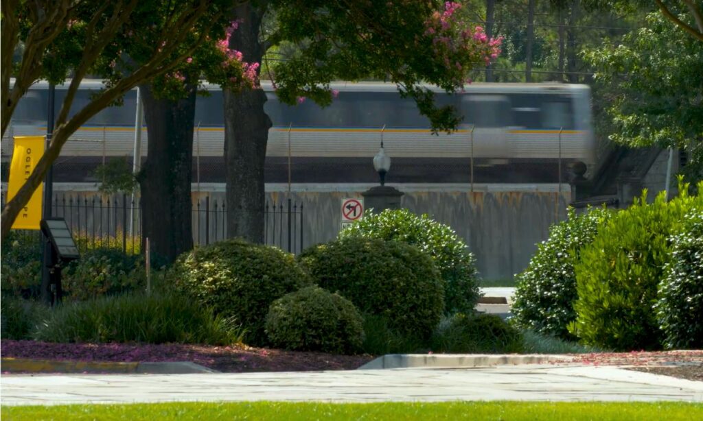 The MARTA train passing by Oglethorpe University's campus