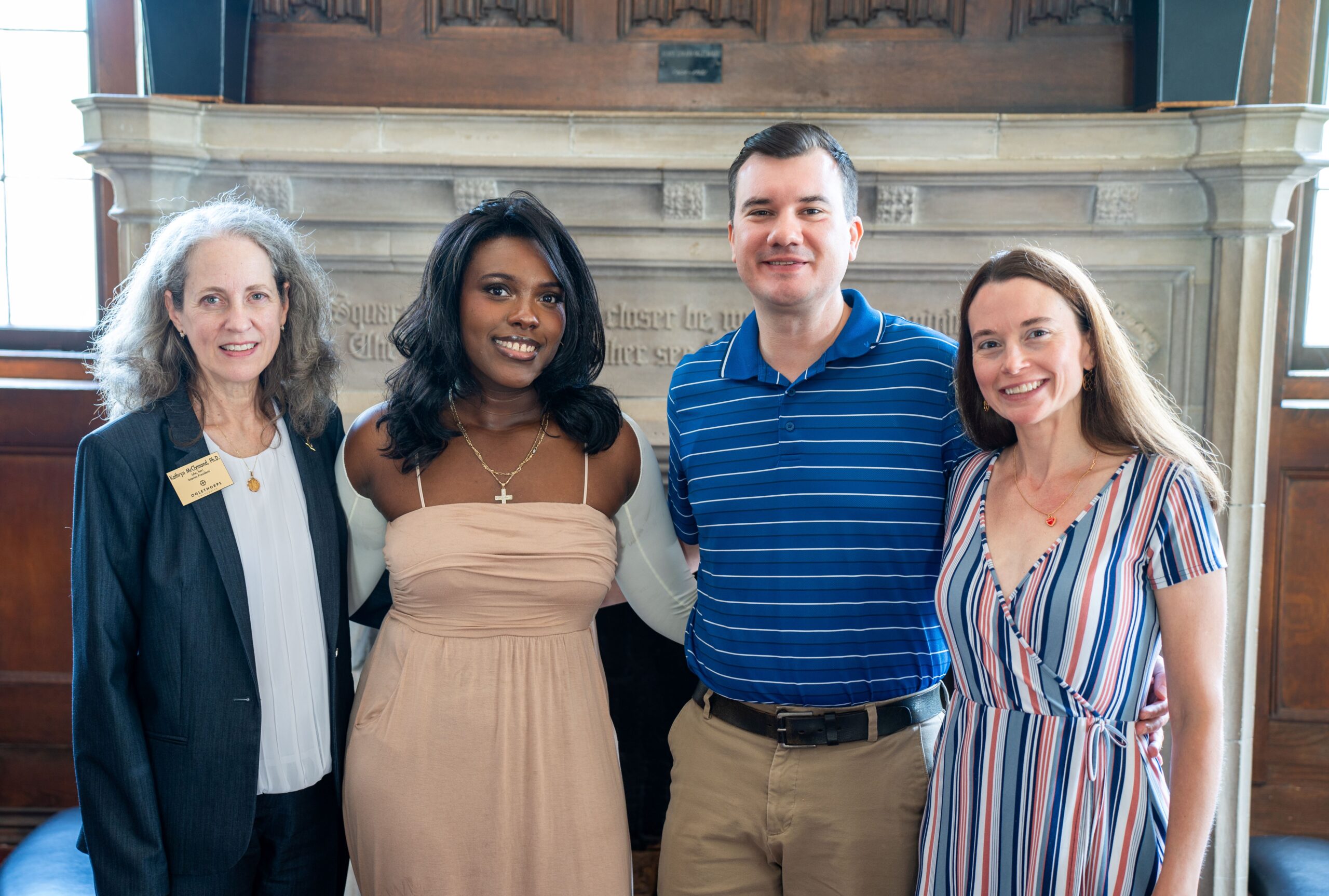 Kyle and Misty Whitlock ’00 (right) met on campus with Oglethorpe Interim President Dr. Kathryn McClymond and Shae-Elise Dixon '25 this summer, ahead of Dixon’s study abroad experience.