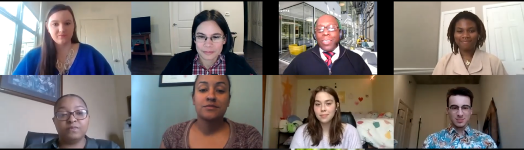 Collage of OU students and faculty in video meeting