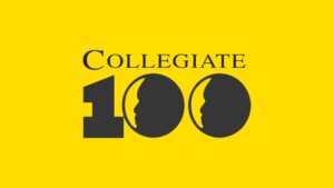 Collegiate 100 logo on yellow background
