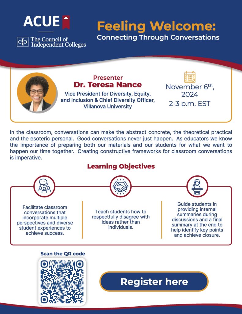 Feeling Welcome: Connected Through Conversations Webinar Flyer