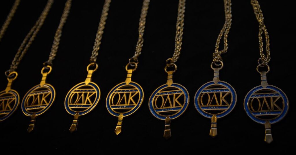 A row of Omicron Delta Kappa medallions