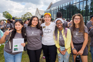 Students pose with Dr. McClymond for a photo.