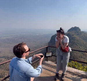 Alex Wilson '18 proposed to Viviana Osorio atop a Buddhist temple in Thailand on February 13th.