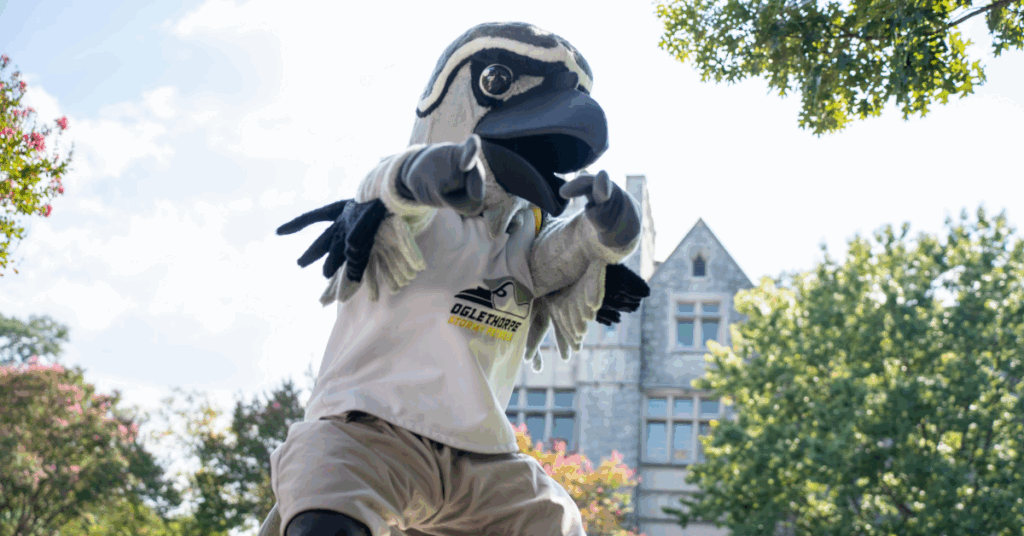 Petey the Petrel on campus