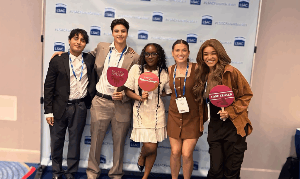 Students in the pre-law track pose for photos.