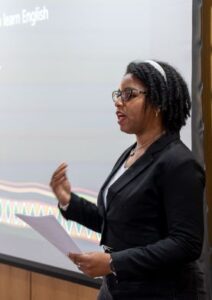 A student delivers a speech