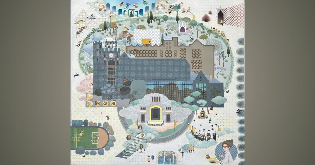 A depiction of Oglethorpe University in the traditional Mongol Zurag style