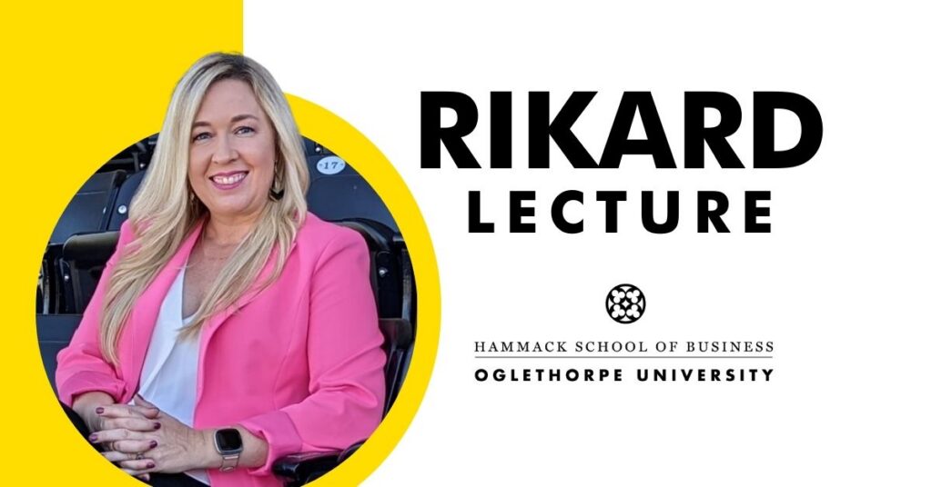 A graphic featuring a head shot of Kristi Dosh that reads: "Rikard Lecture, Hammack School of Business"