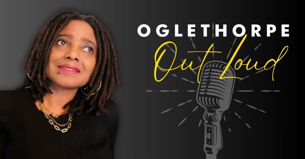 A graphic featuring author Tracy K Smith and the logo for the Oglethorpe Out Loud poetry series
