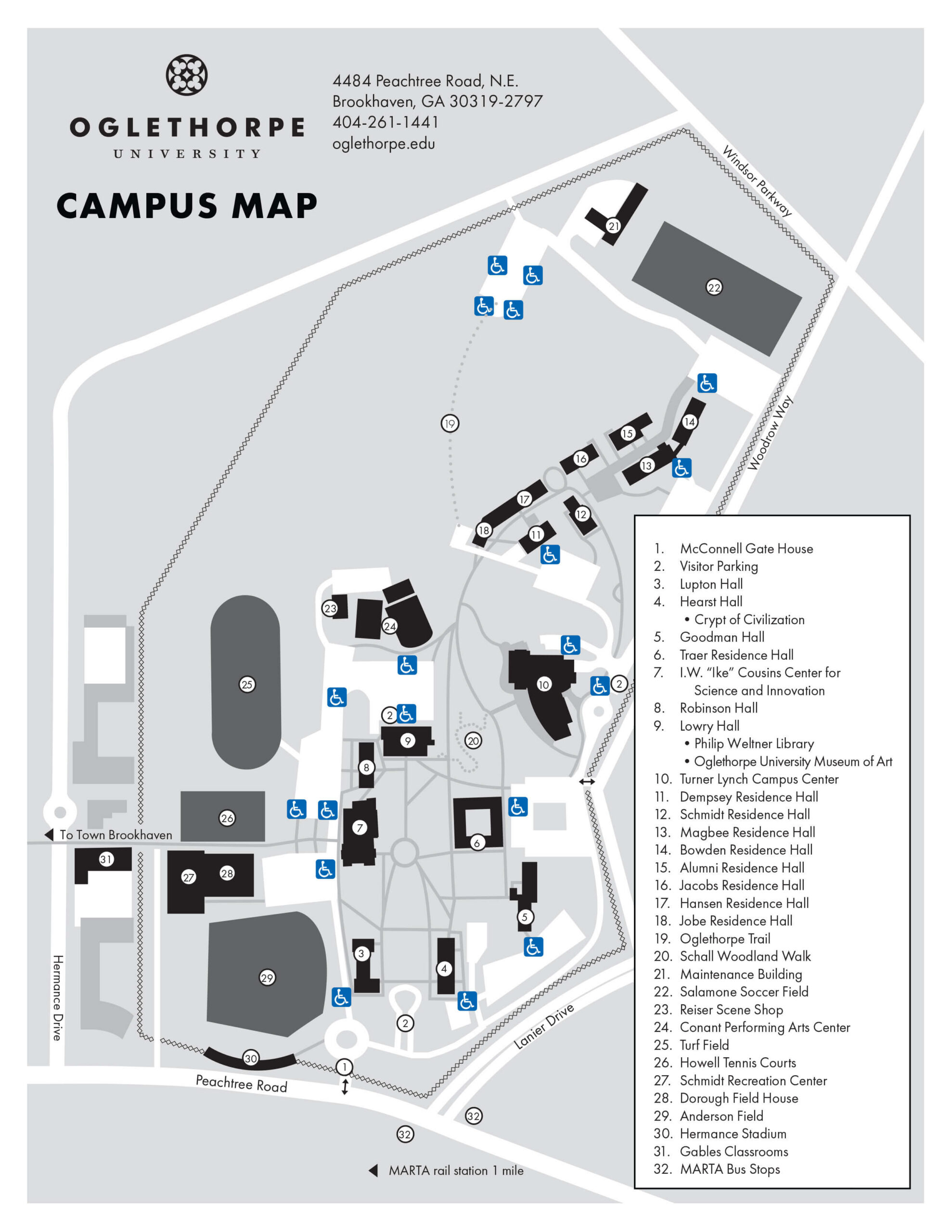 Oglethorpe University accessibility parking map