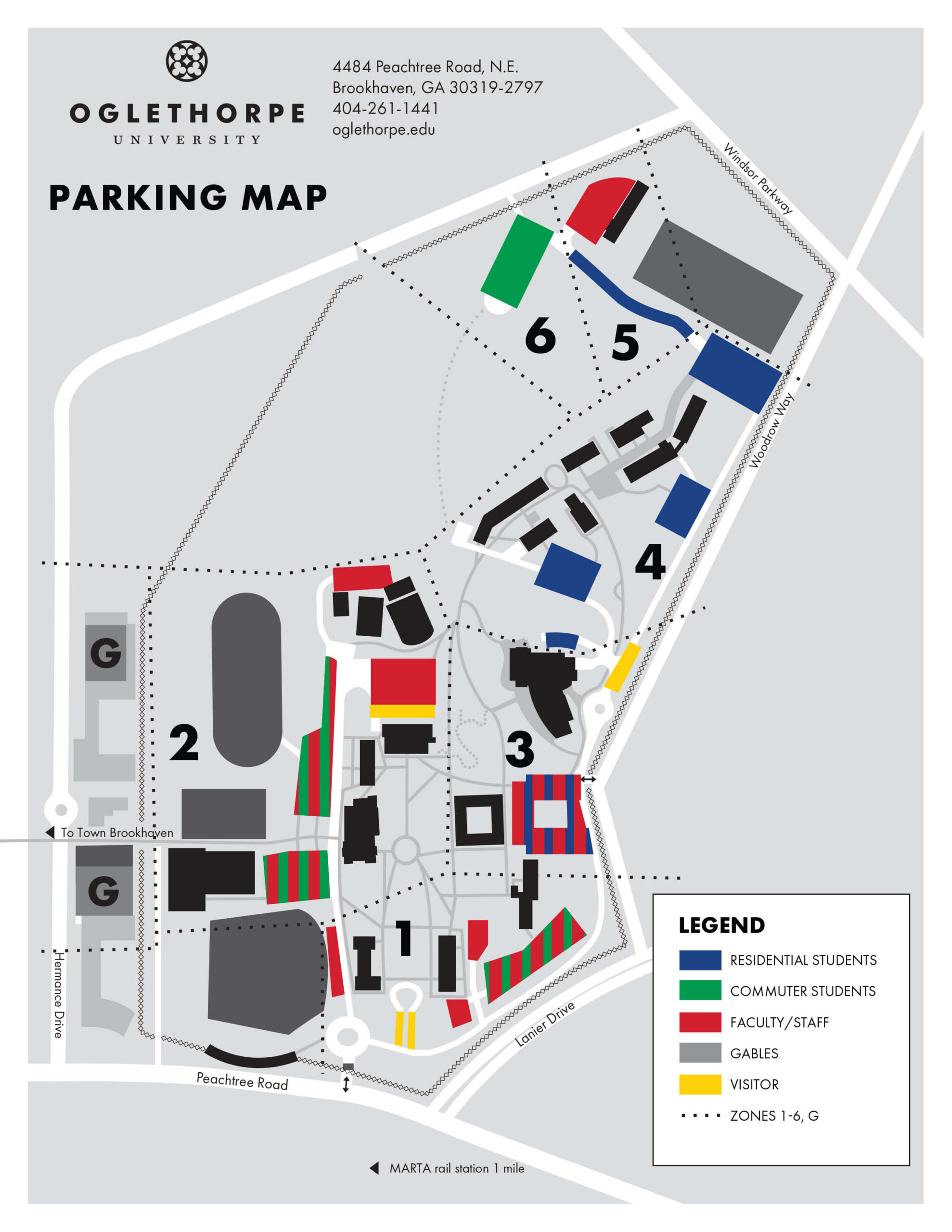 Parking map with each zone labeled