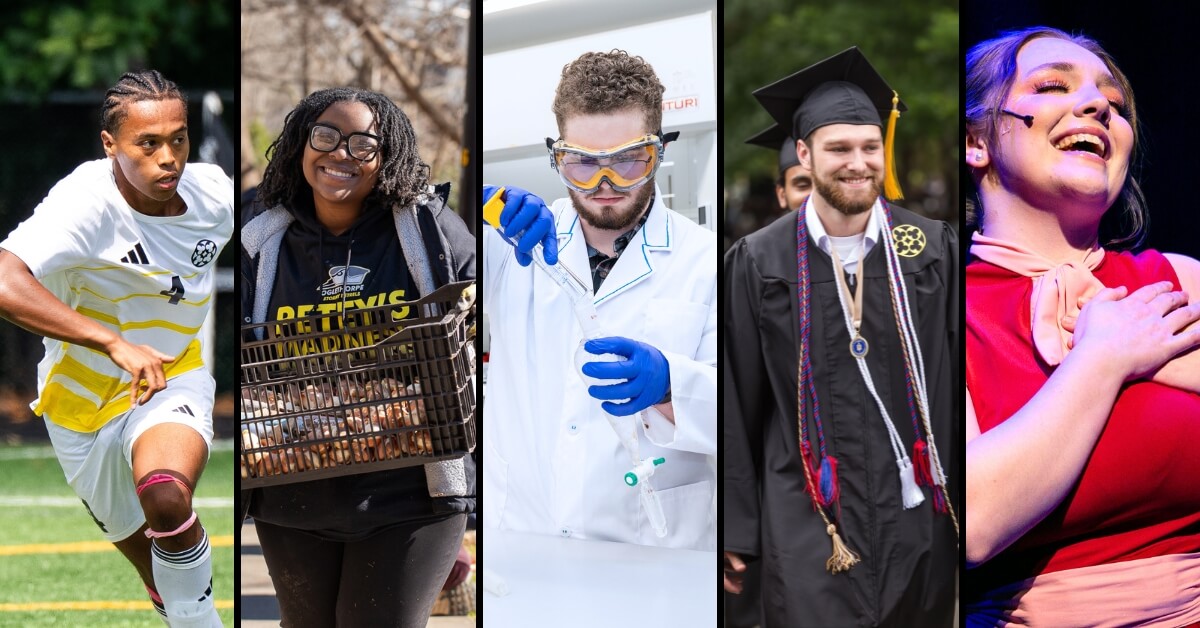 Oglethorpe students are shown as athletes, volunteers, scientists, graduates, and artists.