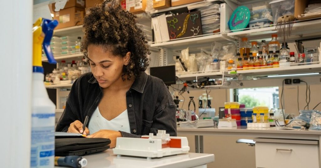 Student at a biology lab bench