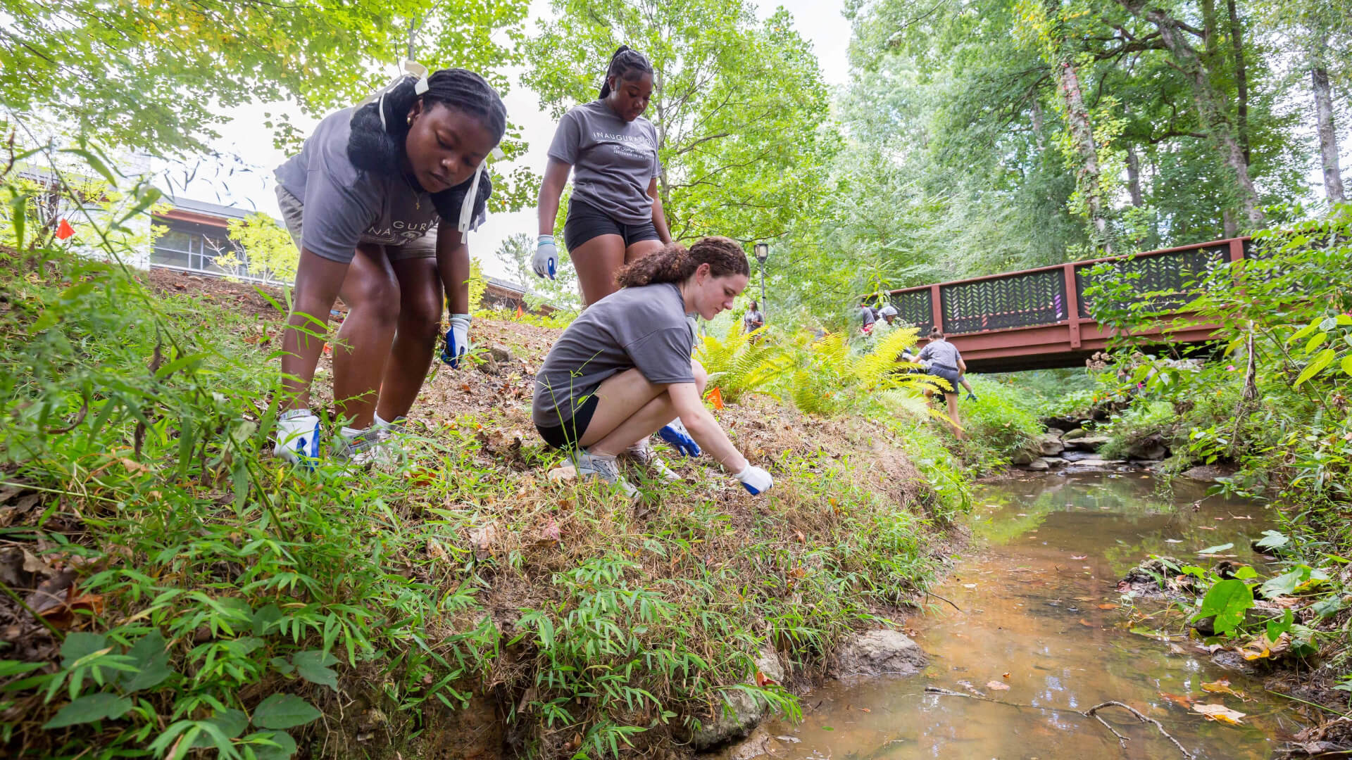 Students clean up Oglethorpe Creek during a community service day event.